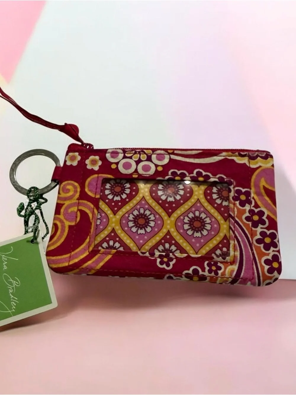 Vera Bradley ID Zip Case Keychain – Pink Floral Paisley Retired Print - Picture 2 of 7